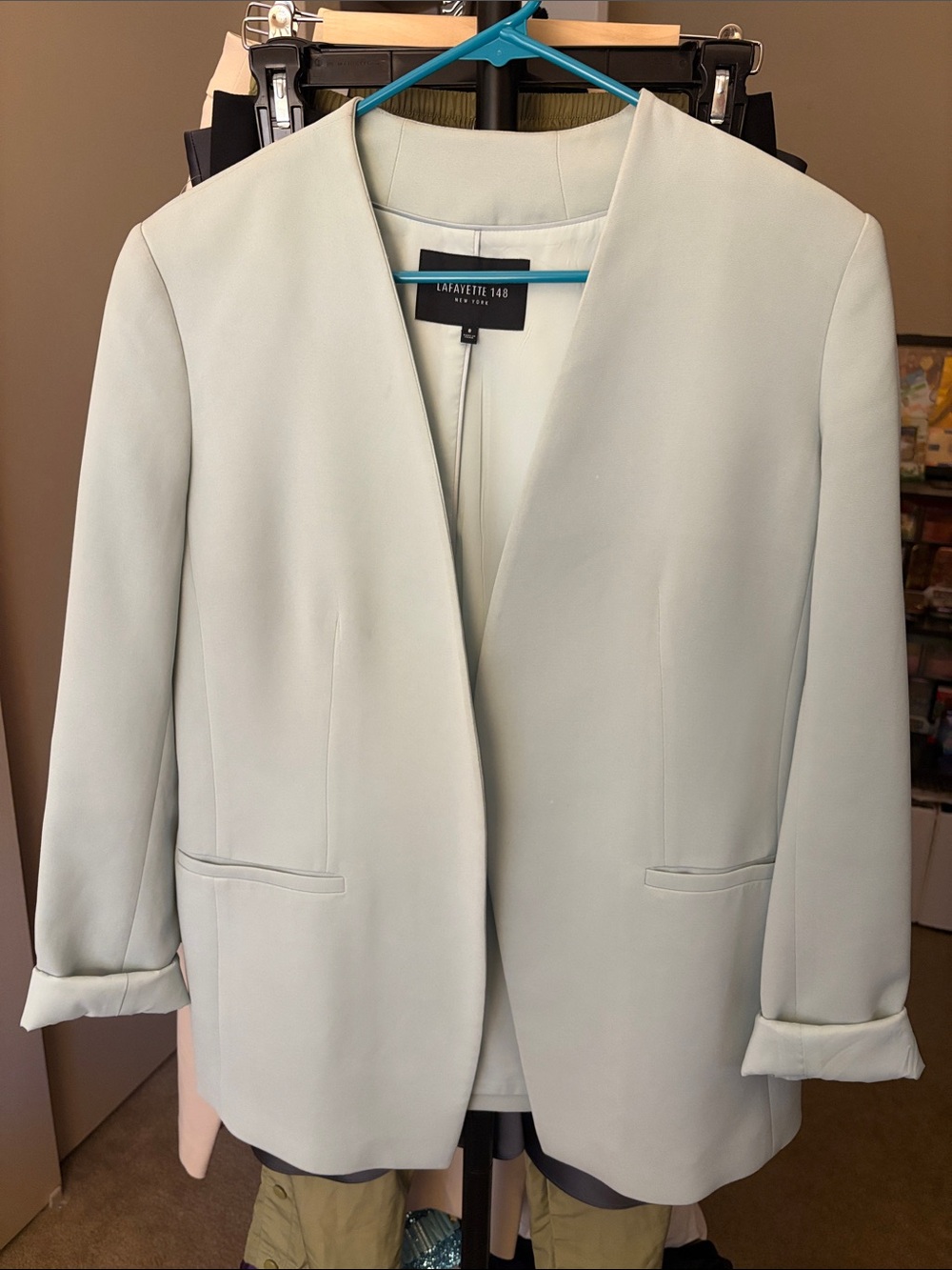 Lafayette 148 New York light blue Open-Front Collarless Blazer